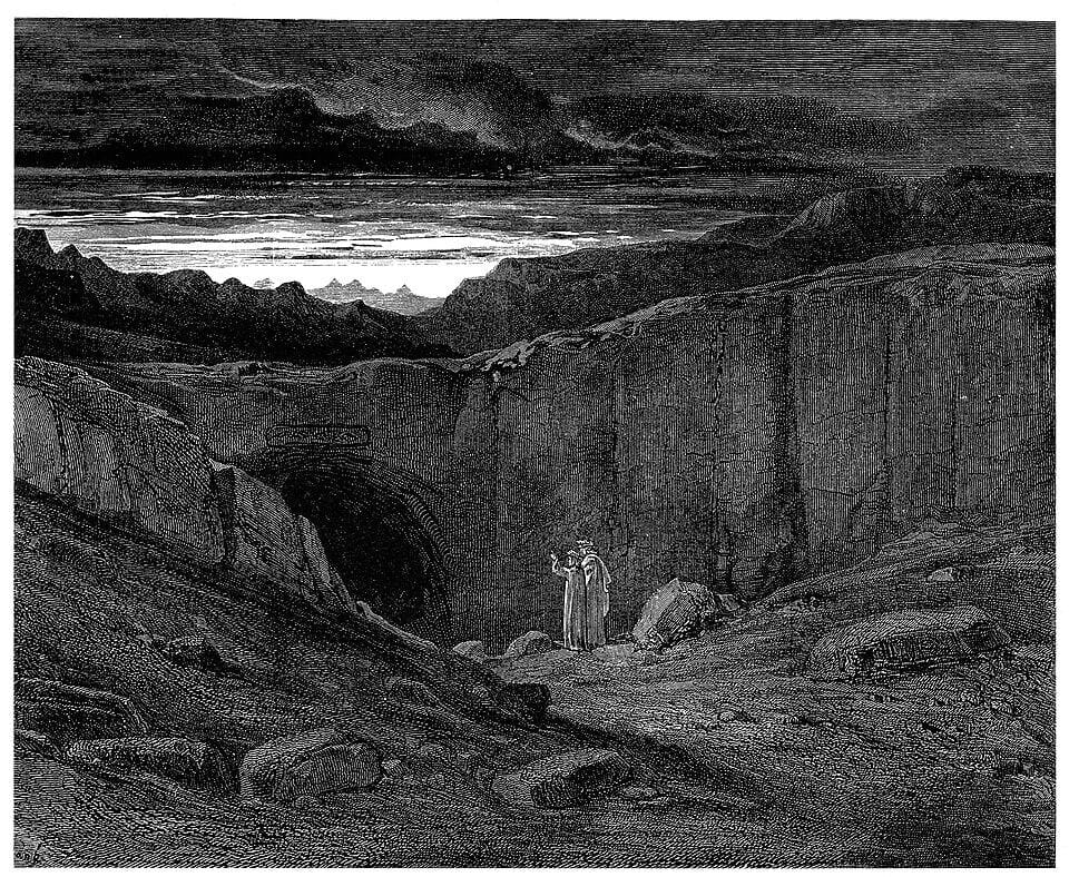 Engraving - The Gate of Hell. Abandon all hope ye who enter here - Gustave Dore - 1857